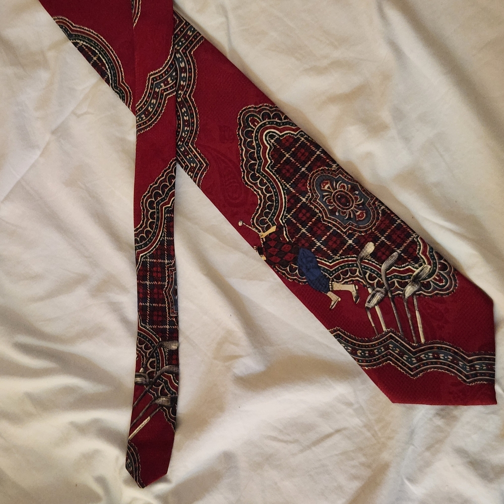 JHM Sports Red Golf Print All Silk Tie Made In USA